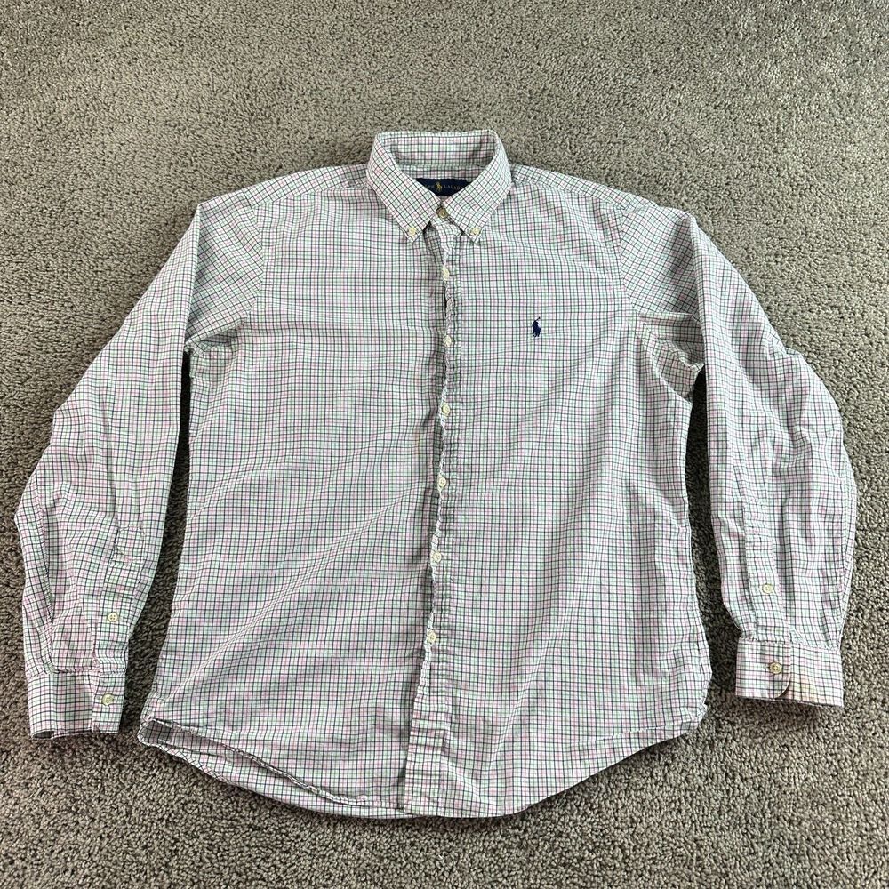 Ralph Lauren Shirt Mens Large Purple White Blue Pony Multicolor Check FLAW - Picture 2 of 12